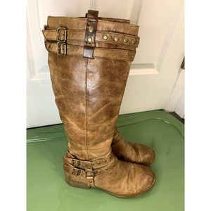 Born Camel Brown Distressed Studded Leather Boots Size 9 / EU 40.5